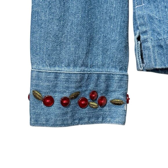 NWT CJ Banks Y2K Embroidered Denim Shirt Apples Basket Autumn Fall Womens Large - Picture 5 of 10